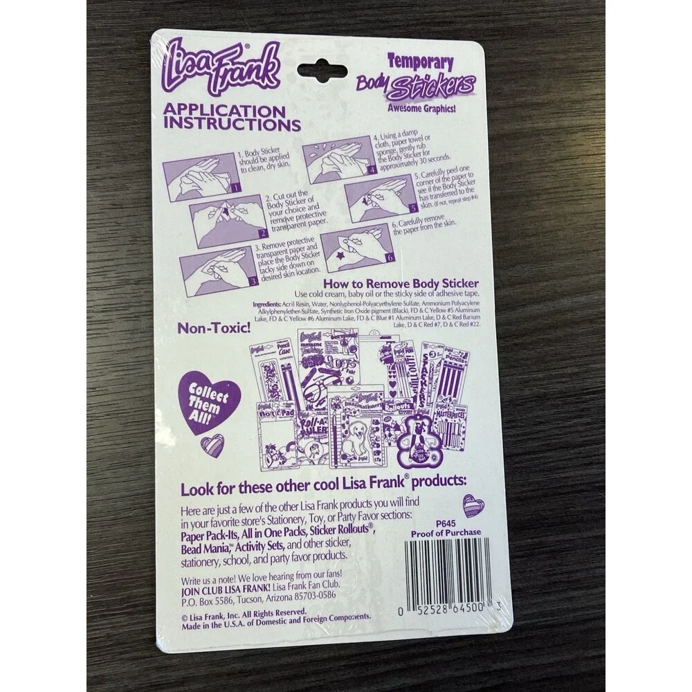 Vintage Lisa Frank Lot of 6 Packs Body Stickers Temporary Tattoos Transfers New
